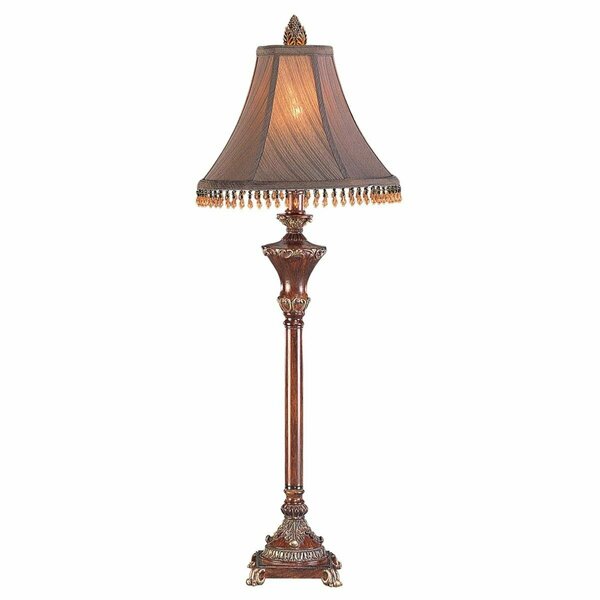 Homeroots 30 in. Polyresin Table Lamp with Brown Bell Shade with Hanging Beads, Bronze 468625